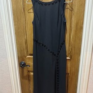 Sandra Darren Black Midi Dress with Floral Accents